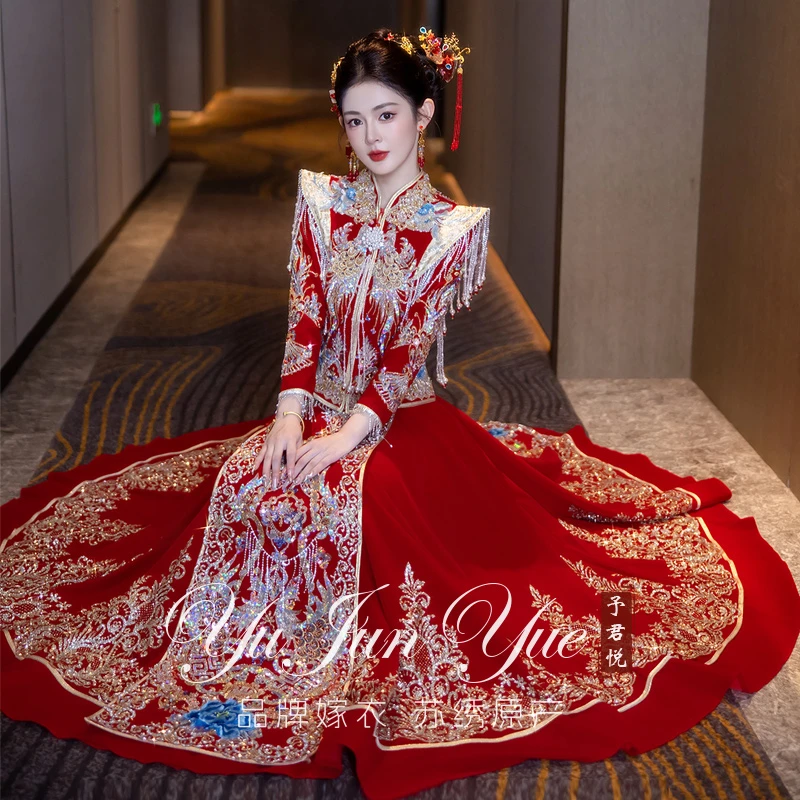 重工丝绒秀禾服婚服2025新款新娘结婚礼服中式嫁衣高级感敬酒服女