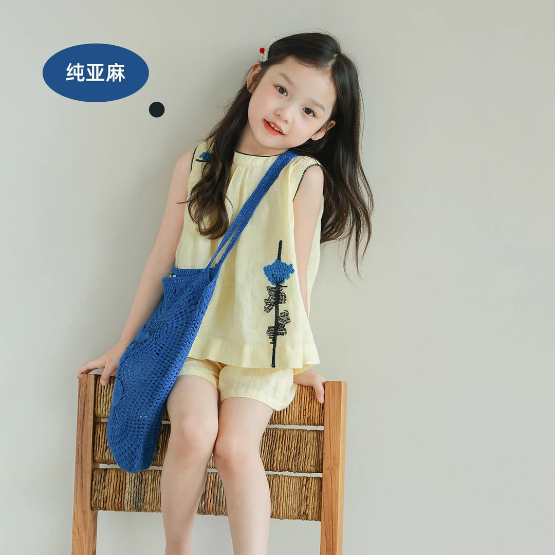 utouto大耳象女童撞色边绣花小衫＆纯色休闲短裤2024夏2303368