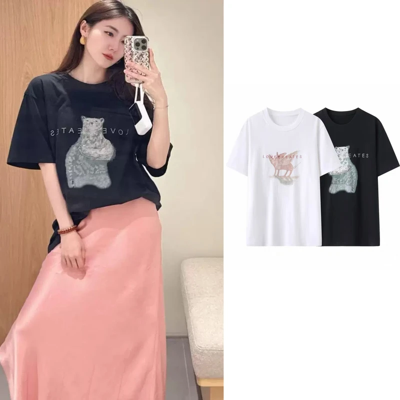 新款宽松卡通字母立体刺绣印花短袖T恤【8882】