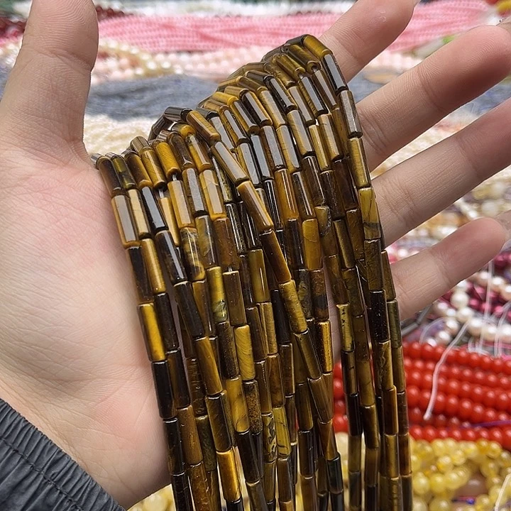 玛瑙/玉髓珠宝半成品未镶嵌一条4/13mm左右虎眼石管珠