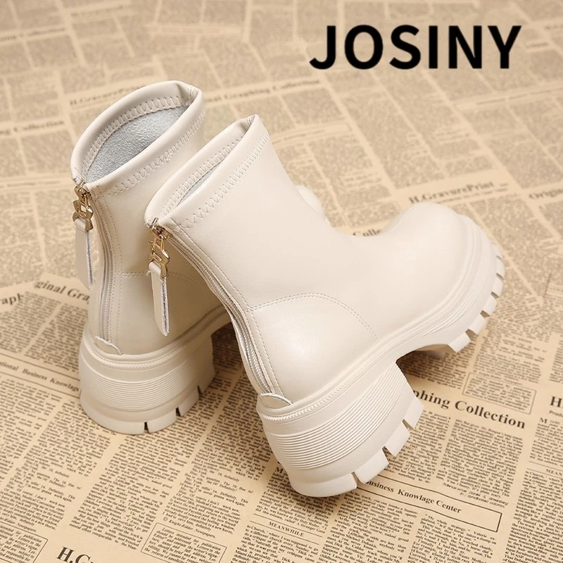 卓诗尼【断码清仓】短靴女2025秋冬加绒单靴高跟粗跟厚底英伦马丁靴