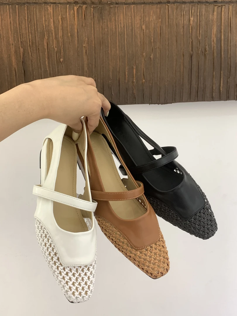 121-8新款法式编织镂空透气方头单鞋女玛丽珍鞋