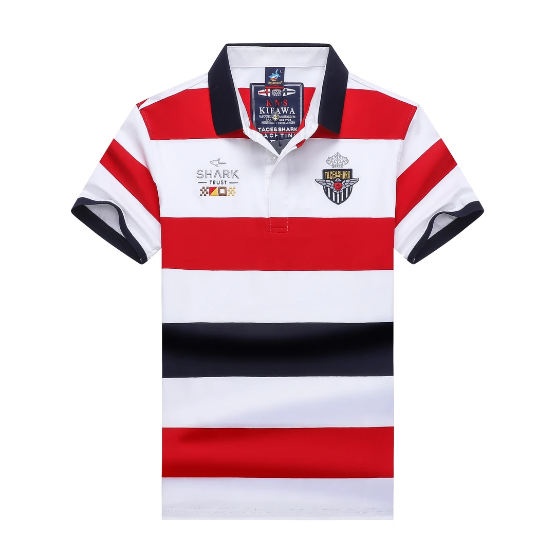 鲨鱼条纹短袖宽松型夏季翻领免烫青年T恤时尚半袖透气大码Polo衫