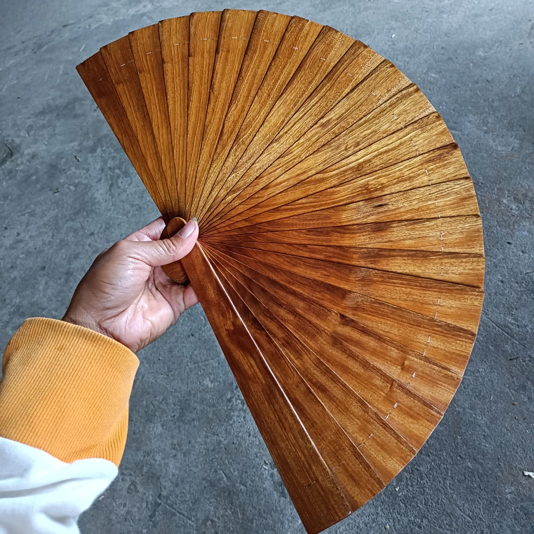 苏扇水波纹满金丝实木复古文艺国风长24厘米扇开43