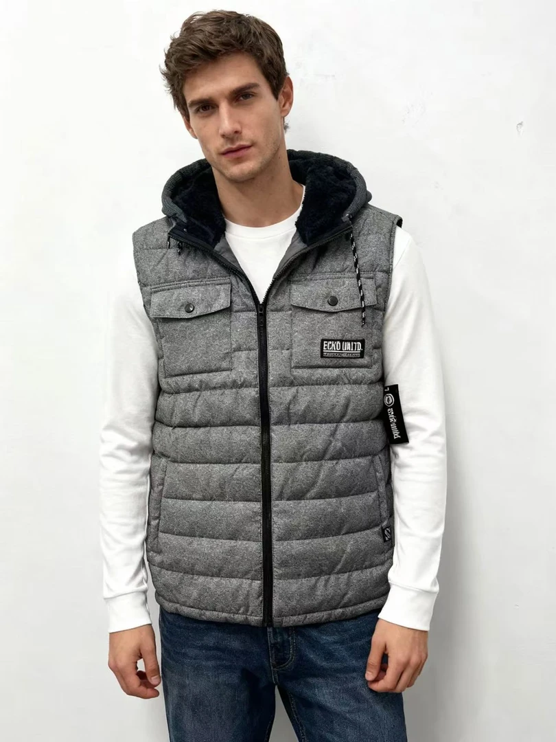 秋冬男士加厚保暖防风休闲连帽男马甲