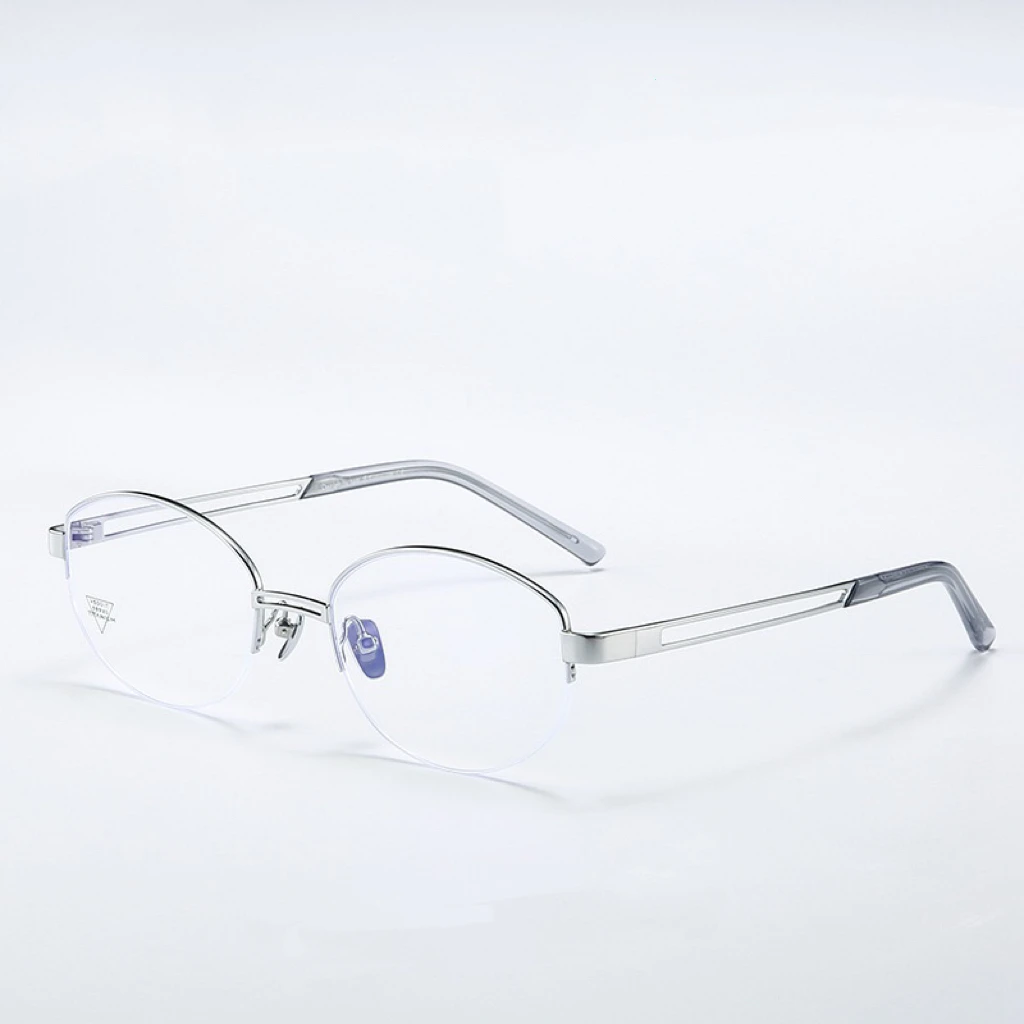 唯境复古椭圆老钱风超轻纯钛半框猫眼显脸小近视眼镜御姐镜框