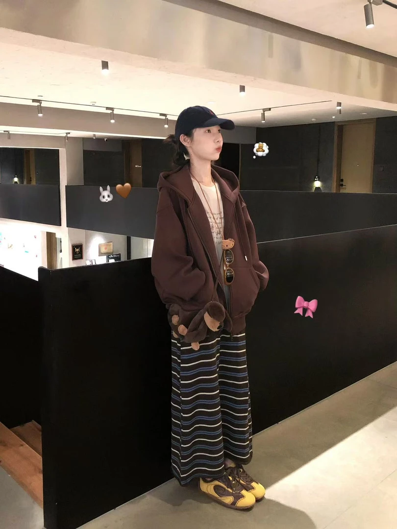 2025秋季新款美拉德卫衣外套复古印花长袖圆领上衣针织半身裙套装