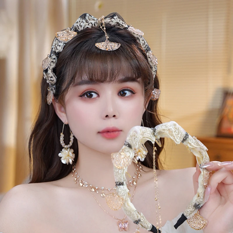 【国风发箍】新中式刺绣头箍团扇流苏可拆卸原创设计头饰新款头箍女