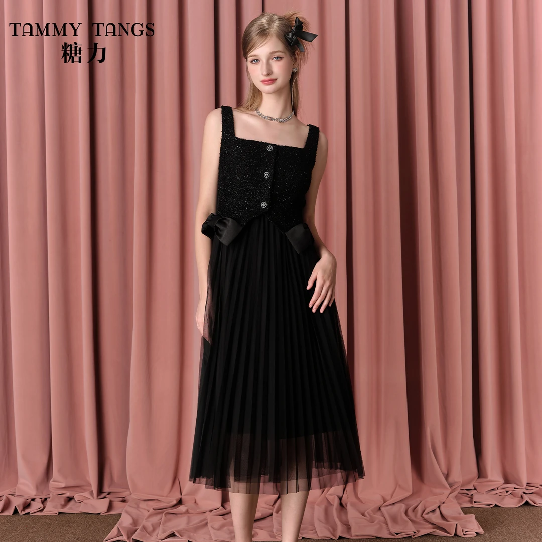 【cici专属】糖力维纳斯女神背心裙 网纱拼接假两件吊带连衣裙