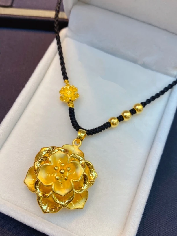 足金999花开富贵编绳项链