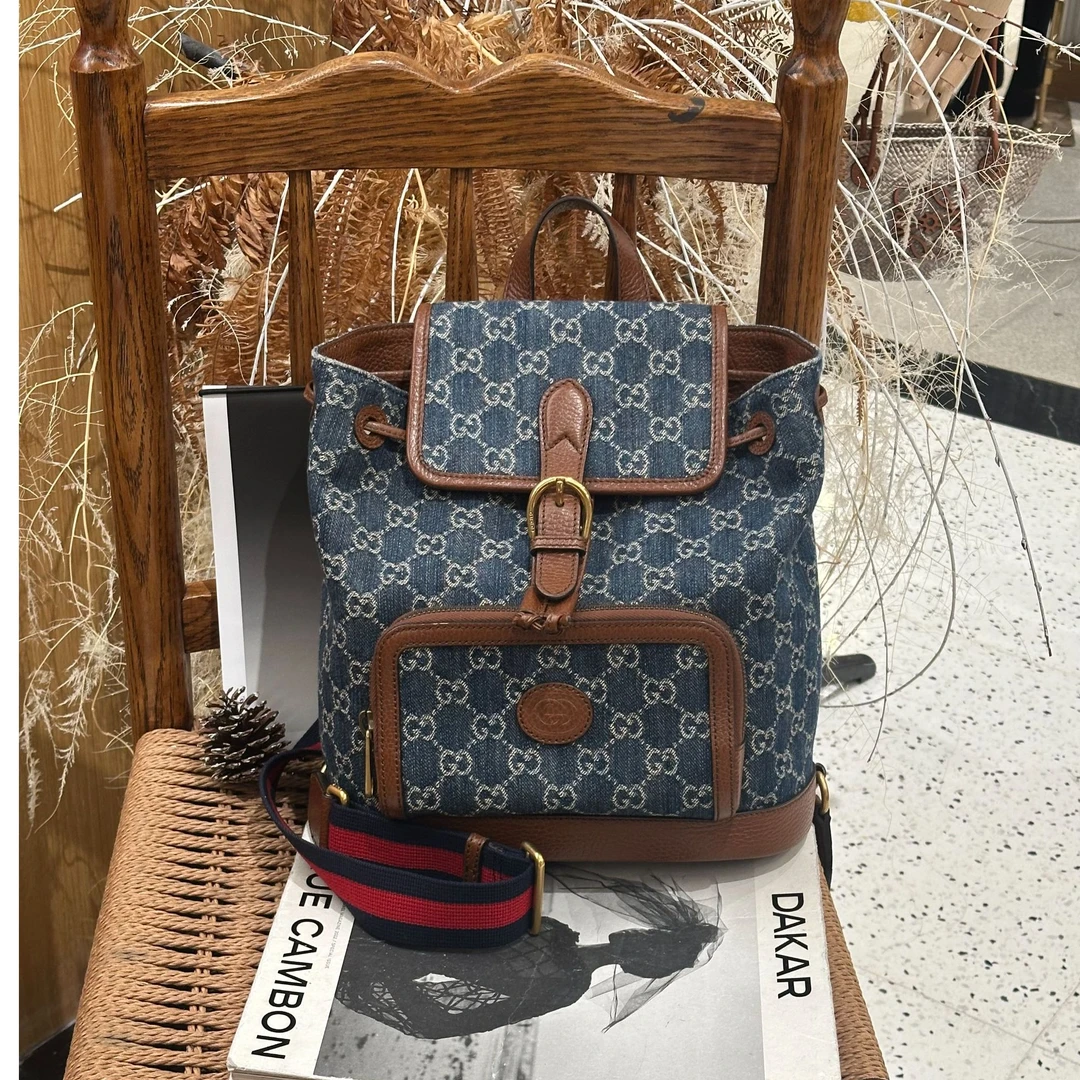 99新 GUCCI/古驰 壹所奢品/老花logo丹宁牛仔/书包双肩包