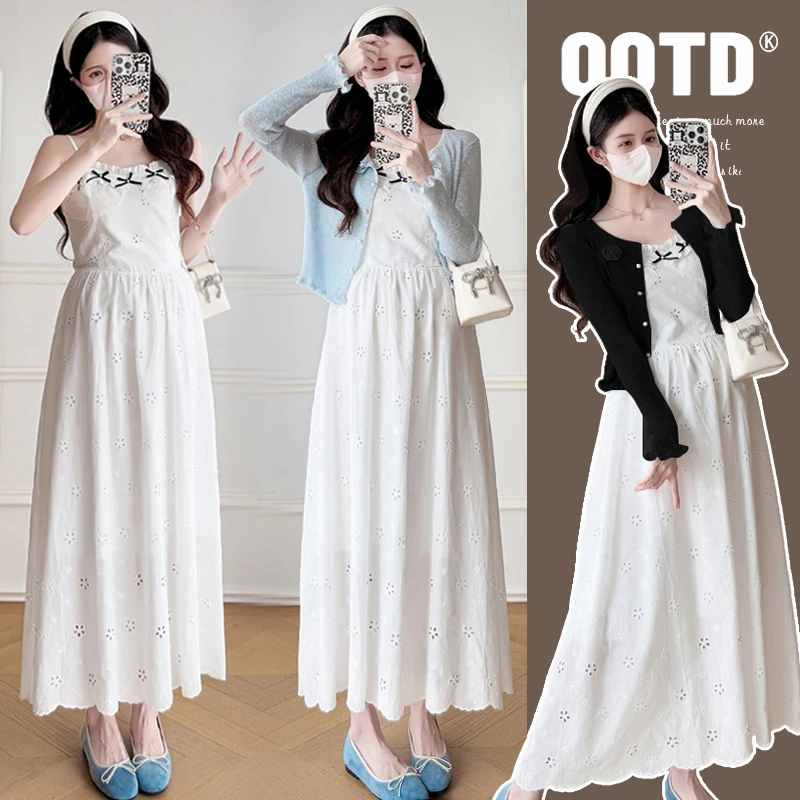 【安安】孕妇装春夏季减龄吊带裙+开衫气质时尚甜美孕妇连衣裙夏装