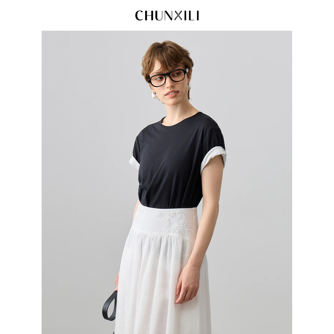 【黑白配】CHUNXILI/春熙里 舒适宽松短袖T恤DC0S52064