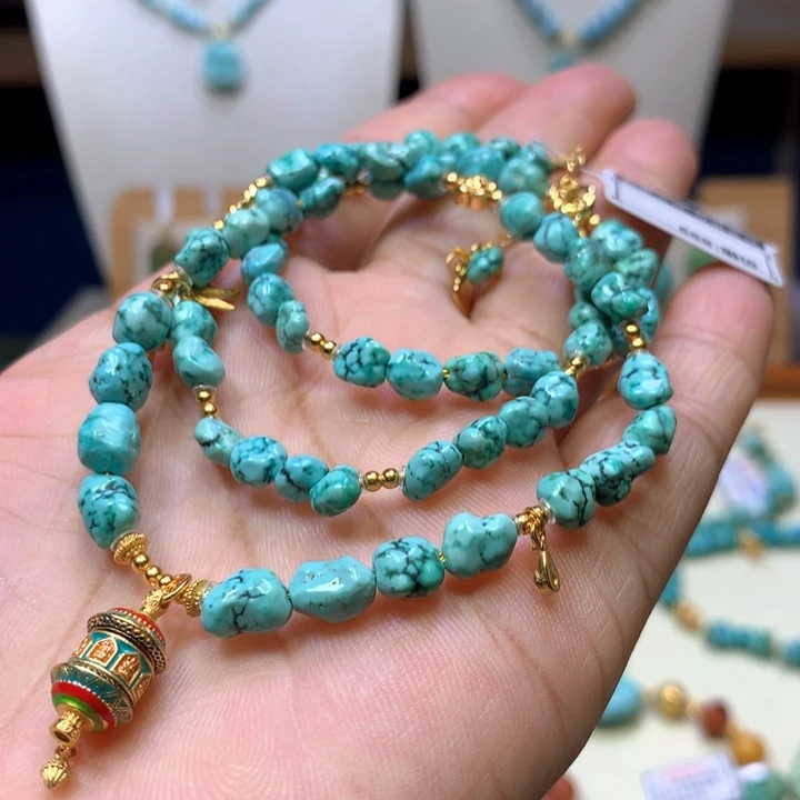 绿松石银S925镀金镶嵌锁骨