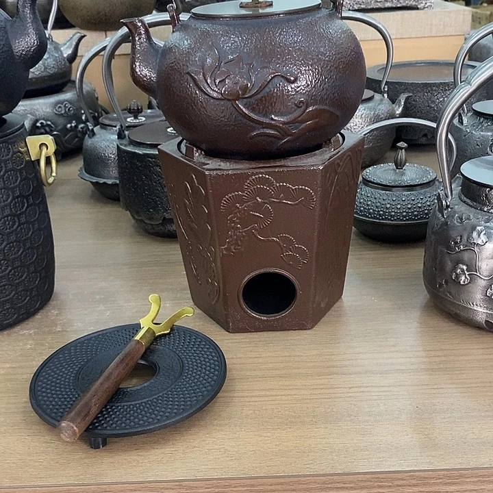六角炭炉+荷花铁壶1200毫升一套