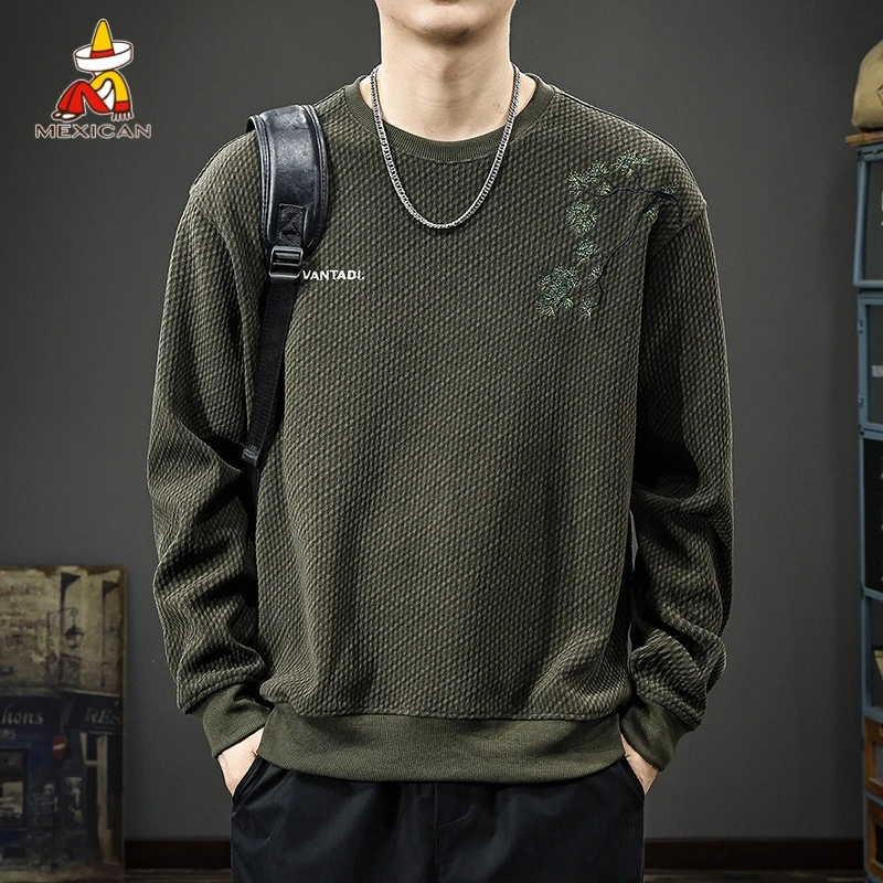 Mexican/稻草人400g重磅欧棉绒卫衣男款秋季宽松肌理感刺绣上衣潮