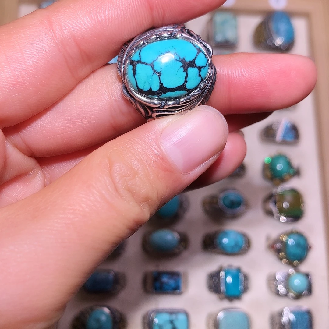 绿松石银S925镶嵌戒指