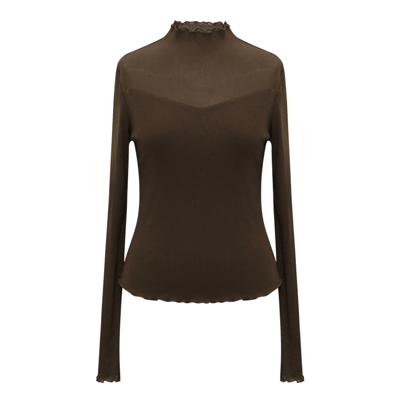 朵以2025秋季新款复古半高领薄款打底衫长袖内搭上衣女39SQ023032