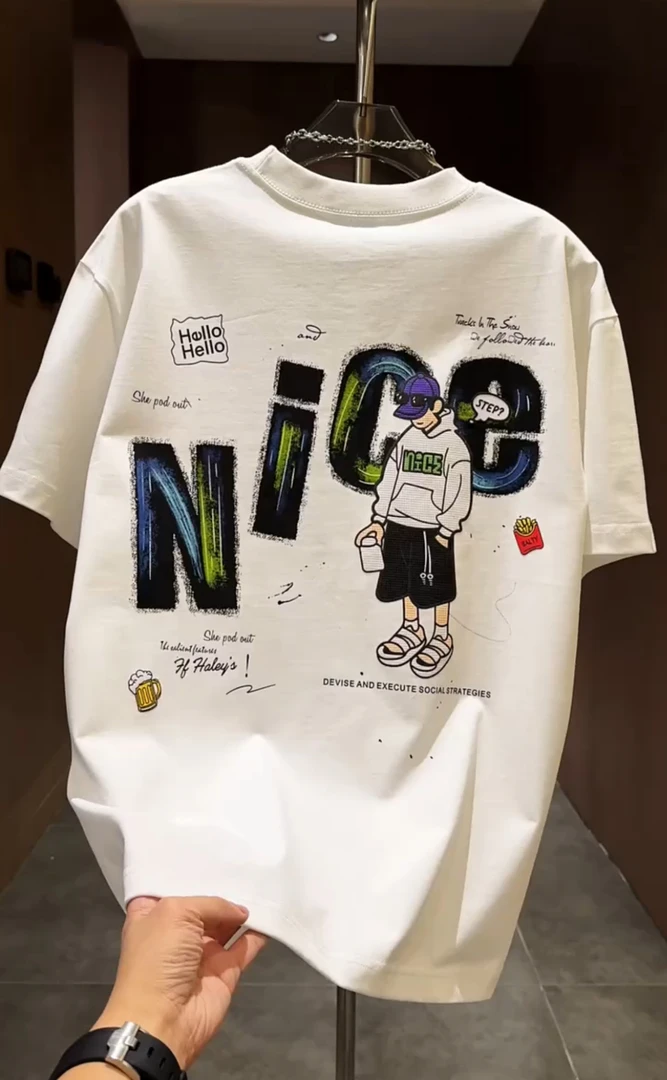 2025夏季新款纯棉潮流时尚印花休闲卡通痞帅男士短袖T恤百搭圆领T