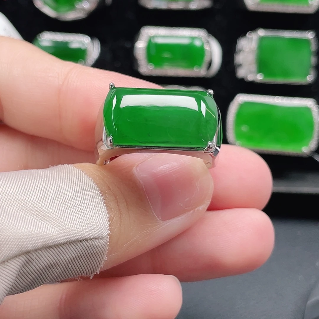 翡翠银S925镶嵌戒指天然A货翡翠没运费险4150