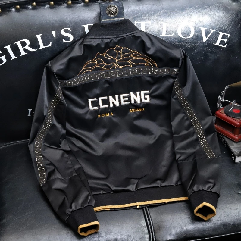 SOHEBENAHT夹克衫男士青年修身韩版大码外套休闲男装刺绣棒球服男