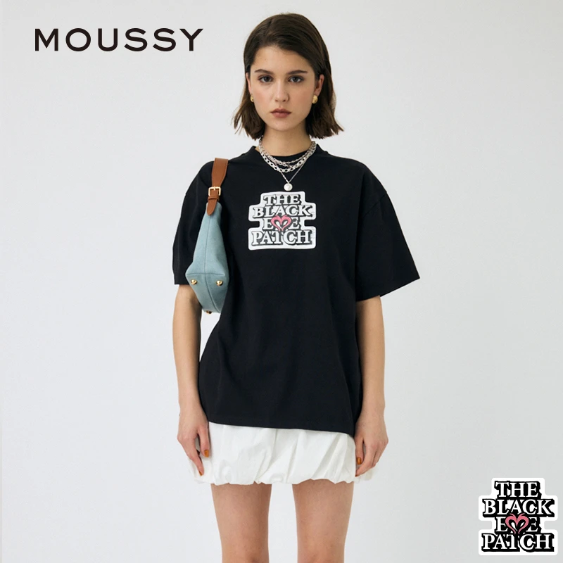 MOUSSY BEP系列2025夏季新品字母印花宽松短袖T恤女010ISF01-8741
