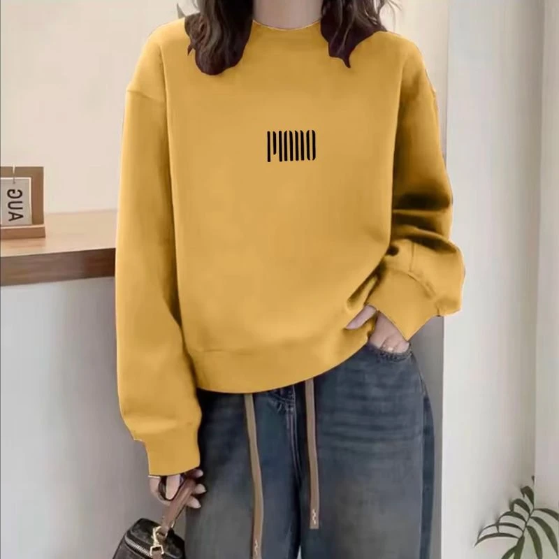 多巴胺圆领套头打底衫加绒加厚卫衣女2025春秋季新款宽松韩版外套