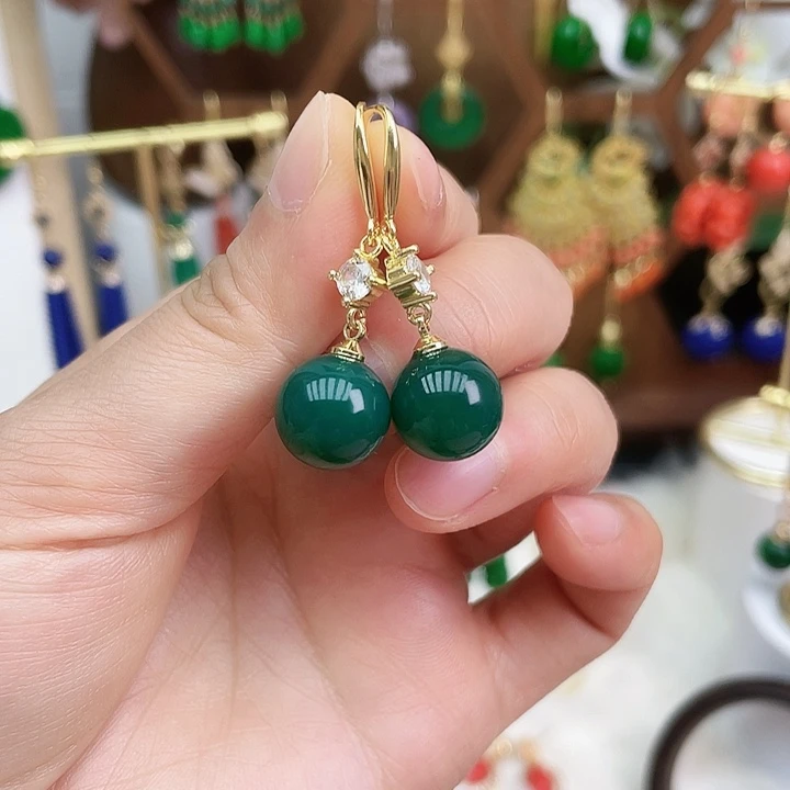 玛瑙/玉髓耳钉合金绿短