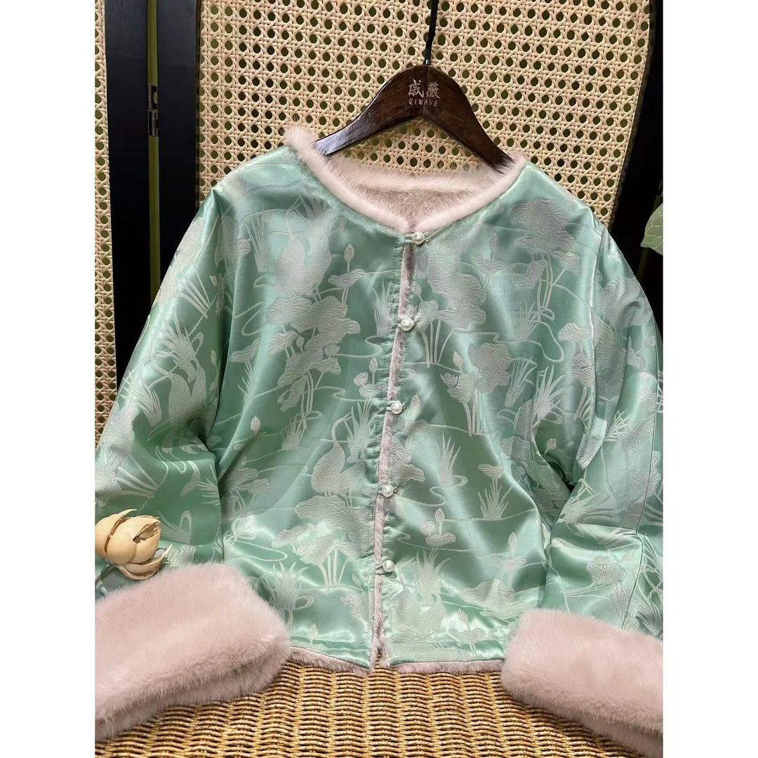 戚薇原创【荷颜悦色】长55左右新款新中式国风厚款双面双穿上衣