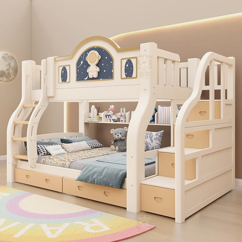 实木床加厚实木子母床高低床上下床双层床成人床上下铺两层衣柜款