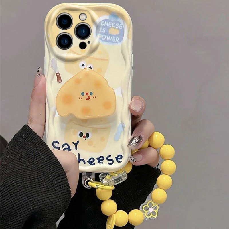 ins芝士网红手绳手机壳适用苹果华为OPPO小米vivo奶油边可爱支架