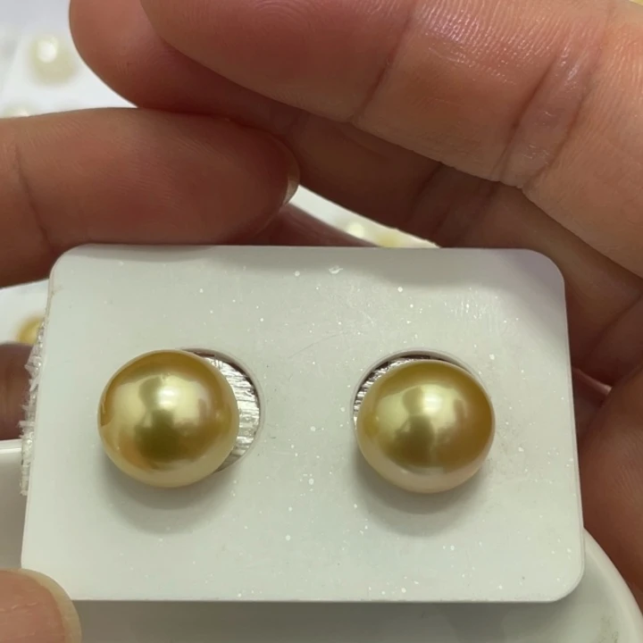 海水珍珠裸珠12-13mm炫彩金对珠