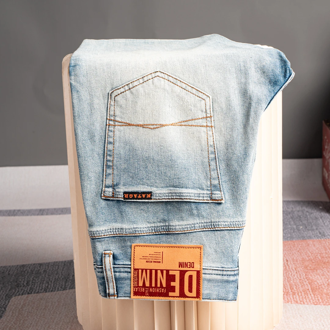 NOIENKAIRU尼因基鲁牛仔裤男美式浅蓝色直筒长裤做旧百搭长裤修身