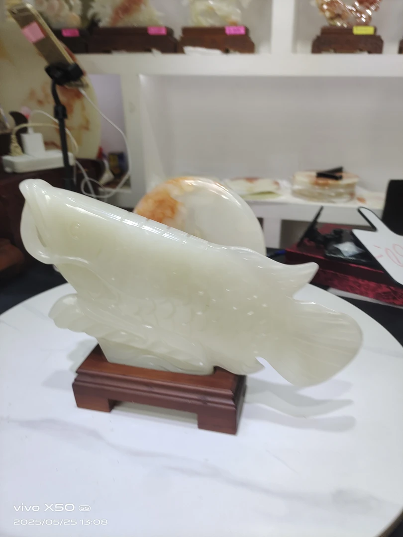 ＂年年有余＂天然伊朗冰玉摆件客厅玄关乔迁新居开业礼物装饰品