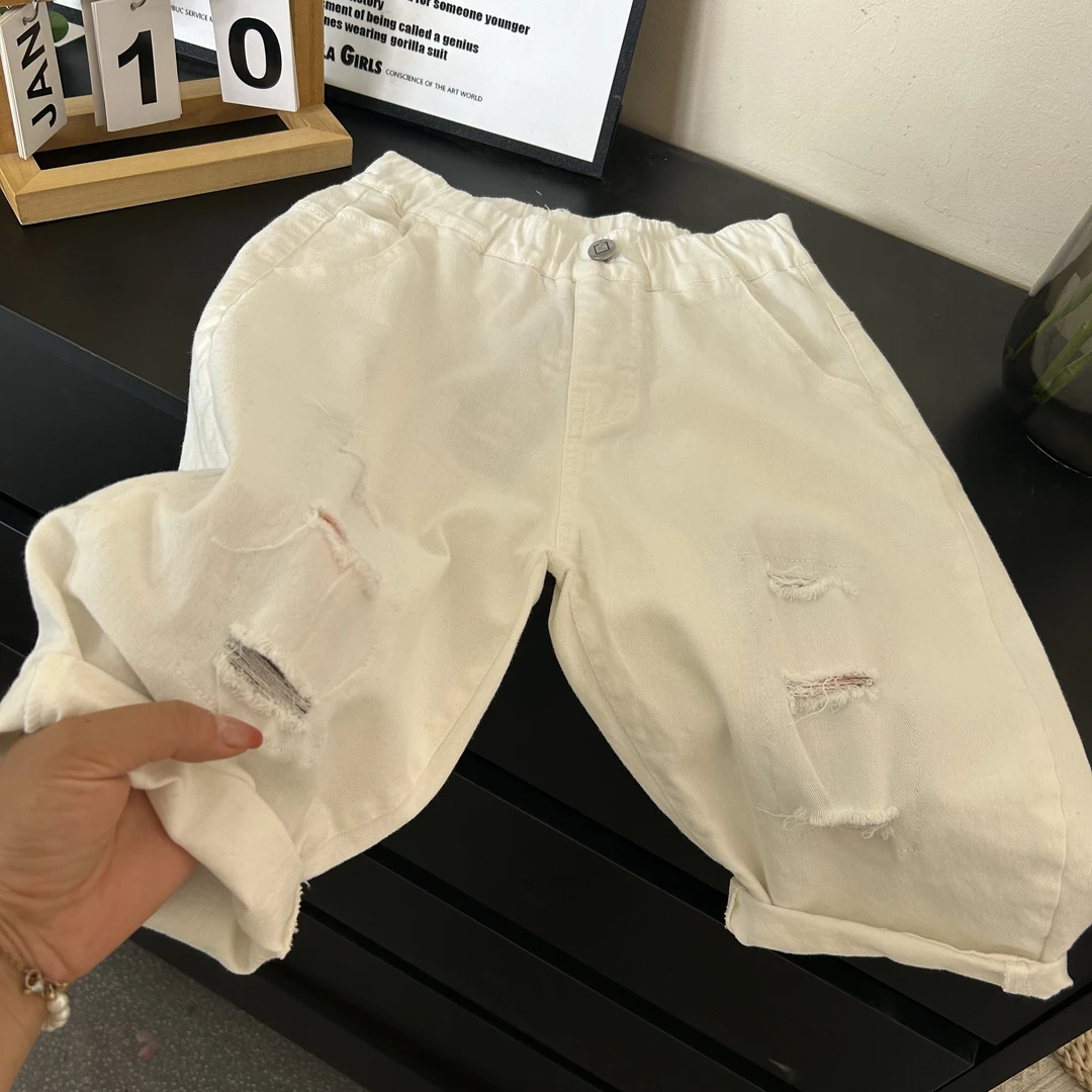 2149夏季新款破洞七分裤男女童
