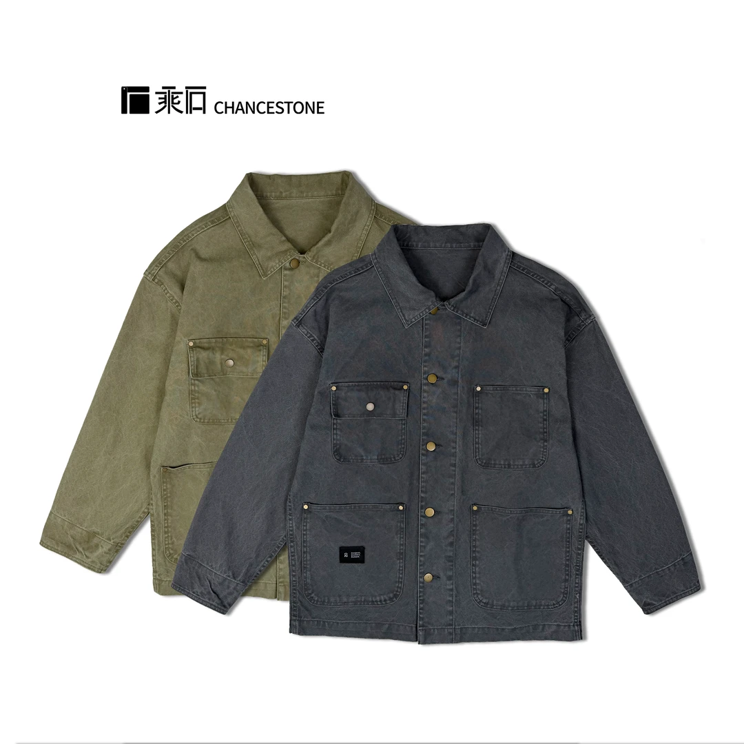 长袖衬衫外套男2025新款工装外套秋季外套重磅水洗帆布休闲夹克