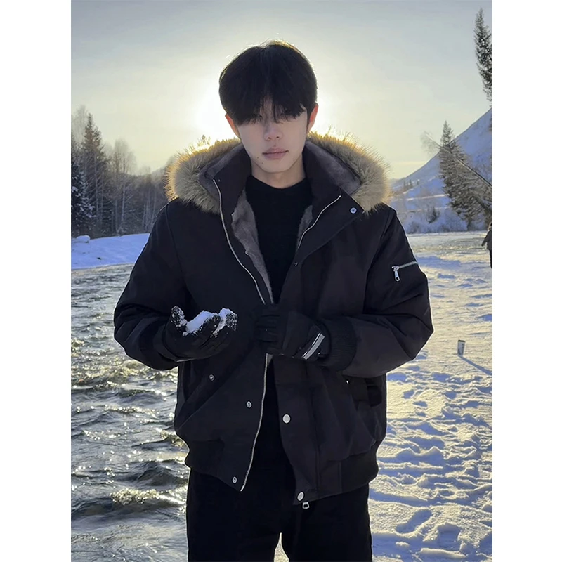 美式狼王座山雕棉服男款冬季高级感加厚毛领外套保暖连帽工装棉袄