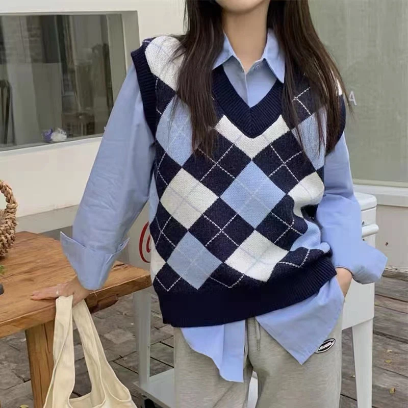 【301号-400号】针织马甲毛衣菱格外穿百搭秋冬秋季时尚韩版格子