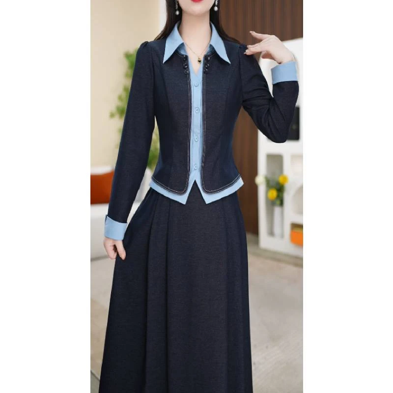 【上下两件套】春款翻领设计感减龄优雅显瘦通勤女装套装裙M-4XL