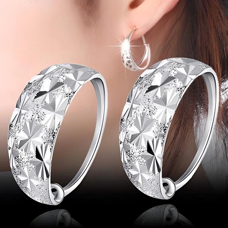 足银耳饰 磨砂满天星纯银耳圈送妈妈新年礼物气质女款足银耳饰