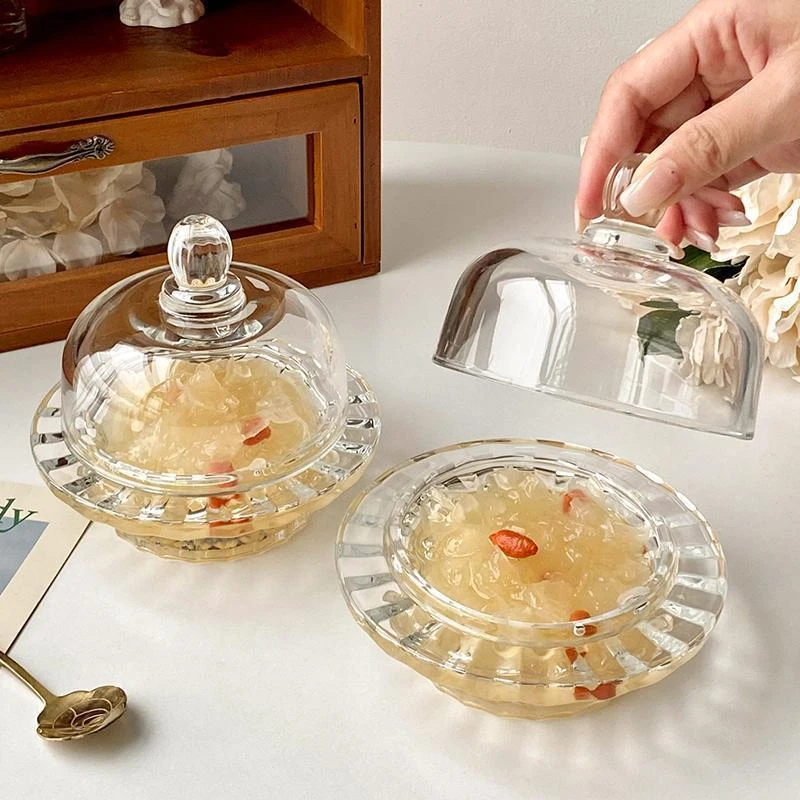 中式燕窝碗银耳盅玻璃带盖透明精致高级家用水果点心美容院甜品碗