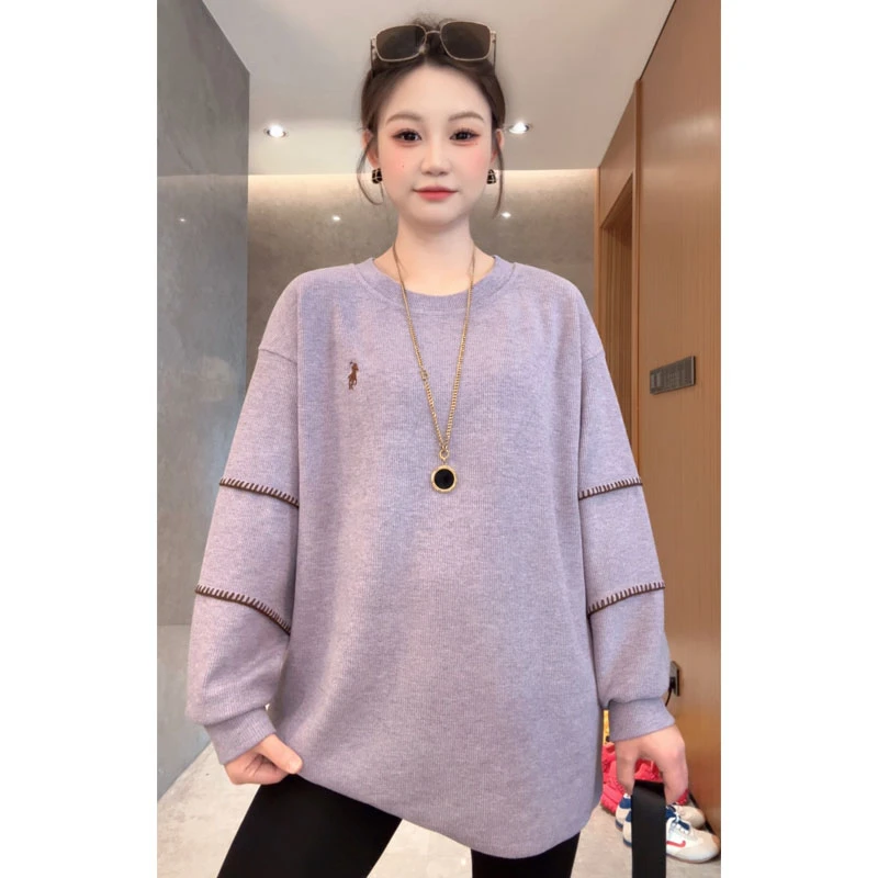 2025秋冬欧货加厚卫衣女款大码胖mm显瘦遮肚设计感上衣长袖打底衫