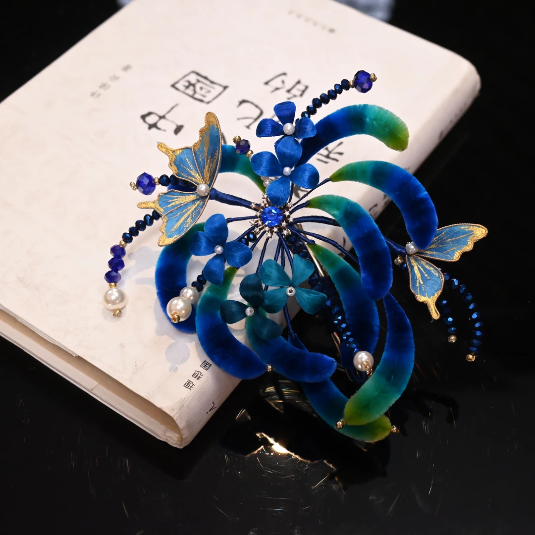 【幻彩青绿烟】 迎春胖绒手工个性边夹