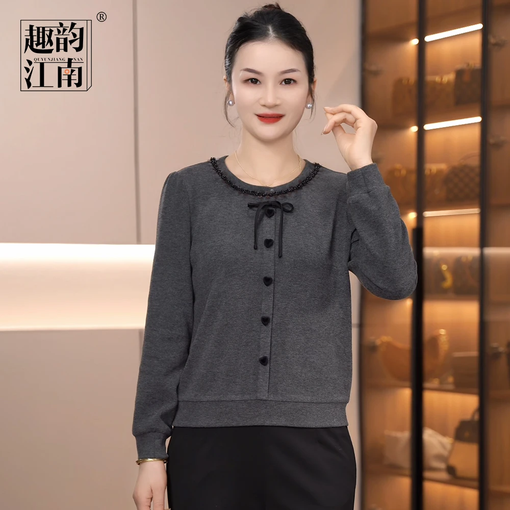 趣韵江南妈妈装气质打底衫中老年时尚圆领百搭针织高档妈妈衣服