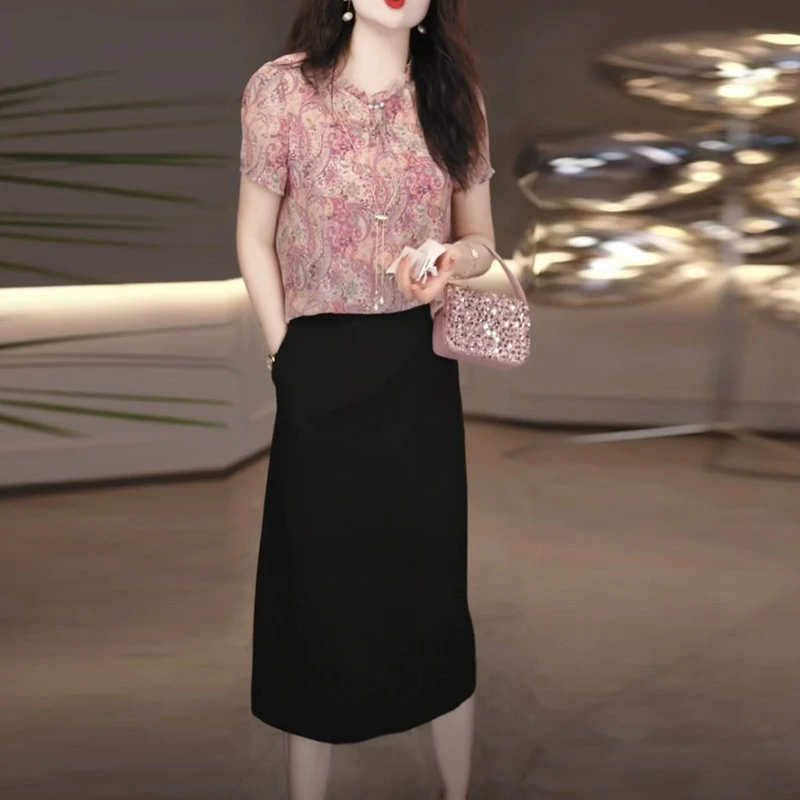 轻羽丝2025夏季新款时尚轻奢洋气优雅碎花收腰显瘦假两件连衣裙子