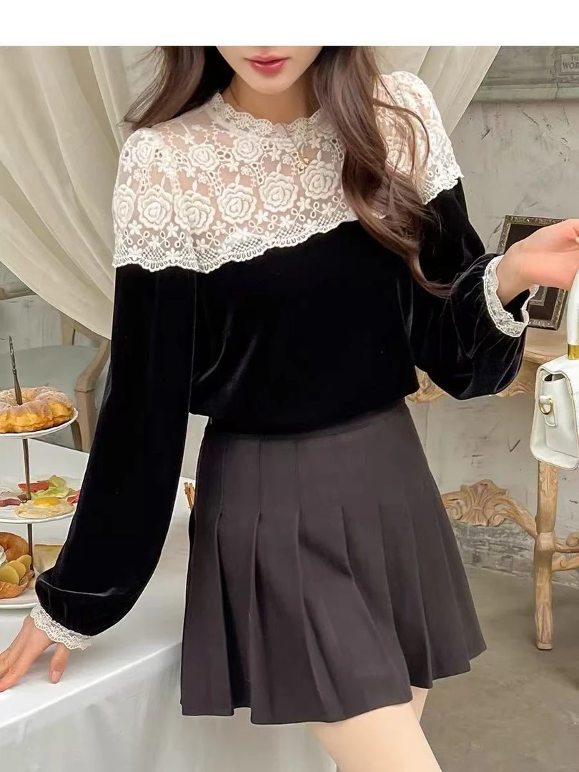 秋冬款蕾丝花边羊毛衫打底