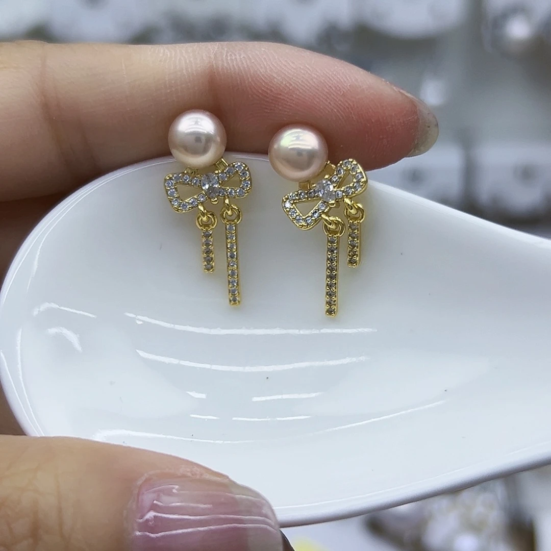 银S925镶嵌耳钉淡水珍珠