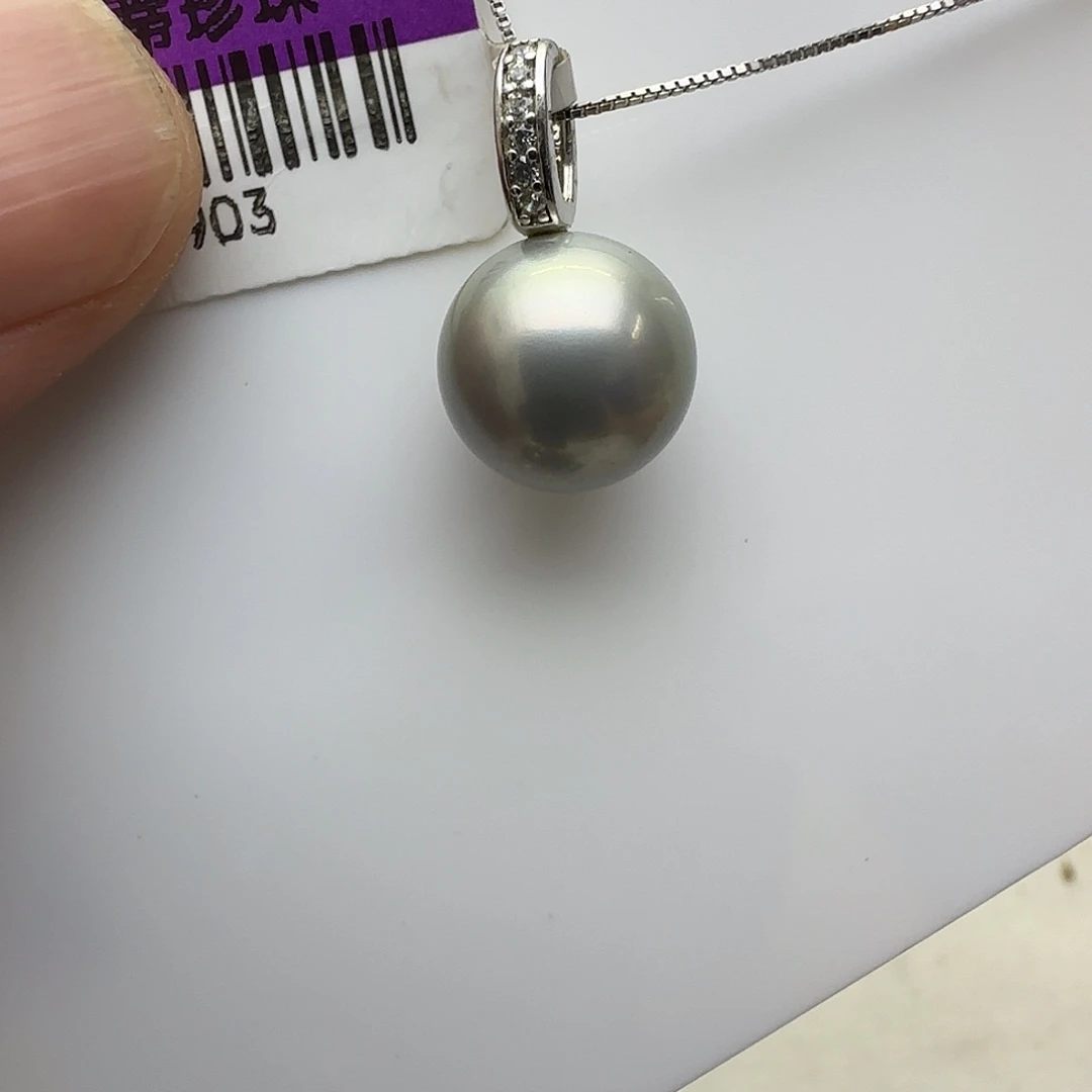 吊坠(不含链)银S925镶嵌海水珍珠海水大溪地铂金灰吊坠11-12mm