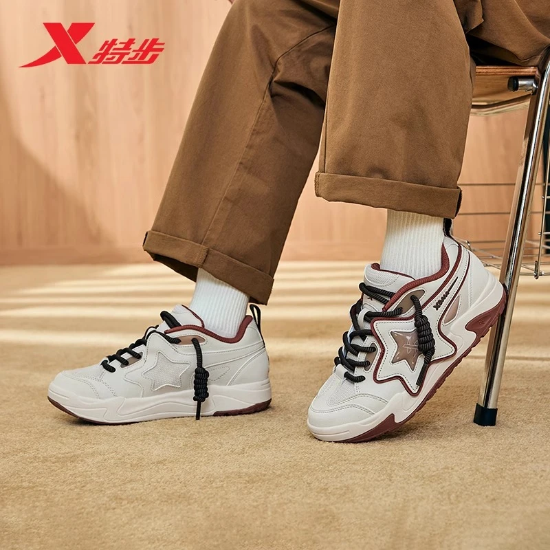 特步星星鞋丨板鞋女2025年春新款面包鞋防滑鞋子男士976318330003