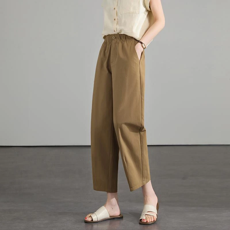 休闲哈伦裤女2025夏季新款松紧高腰显瘦小个子薄款八九分萝卜裤子